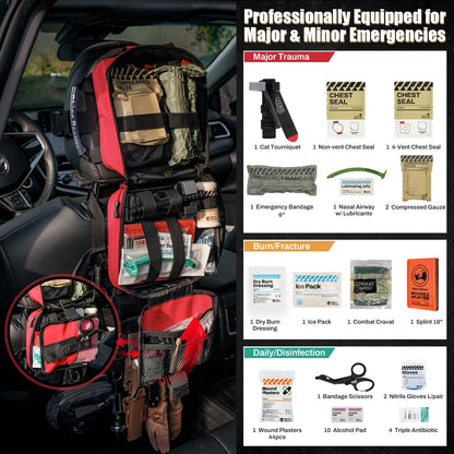 RHINO RESCUE IFAK Trauma Kit with C-A-T Tourniquet, Tactical First Aid Kit Molle Pouch for Military, Combat, Car, Camping, Hiking, Travel (Red)