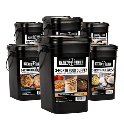 Ready Hour 3-Month Emergency Food Supply (846 Servings), 3-Month Kit, Food Storage Meal Entrées, Real Non-Perishable Meals, 25-Year Shelf Life Food, Portable Flood-Safe Container