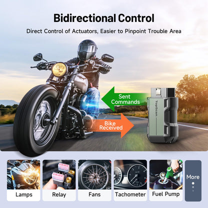 Motorcycle Scan Tool TOPDON TopScan Moto, All System Bidirectional Motorcycle Scanner for Harley, Duca ti, BMW & Japan Brands, Reset Services Motorcycle Diagnostic Scanner, AutoVIN Diagnostic Tool