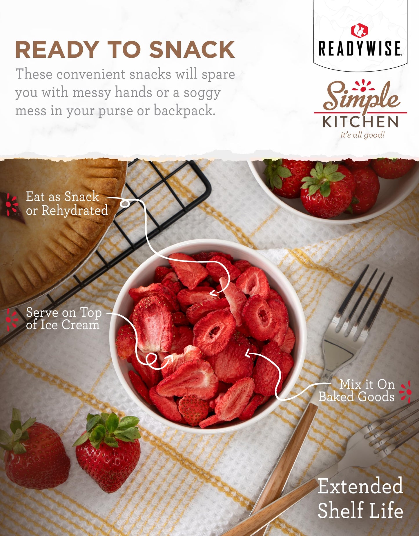 READYWISE - Simple Kitchen Freeze Dried Whole Blueberries, 28 Servings, Vegan, Gluten Free, Fruit Snacks, Emergency Supplies, Dehydrated Fruit, Blueberries