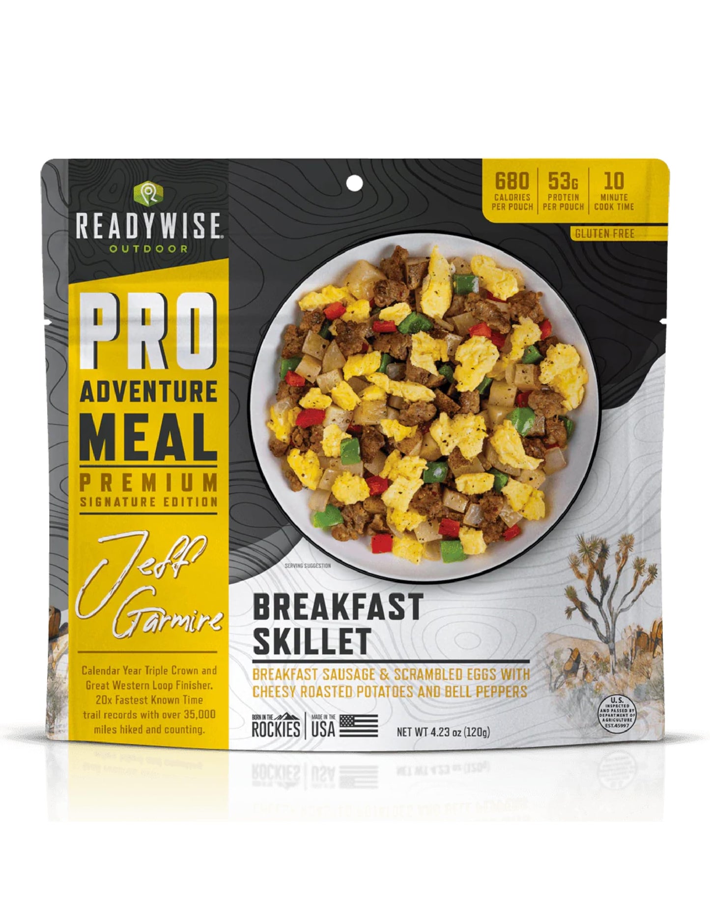 ReadyWise Outdoor Pro Adventure Meal - Breakfast Skillet, 2 Servings, 1 Pouch, Gluten Free, 700 Calories, 36g Protein, Freeze Dried Food & Dehydrated Backpacking Camping Meals, up to 5 Year Shelf Life