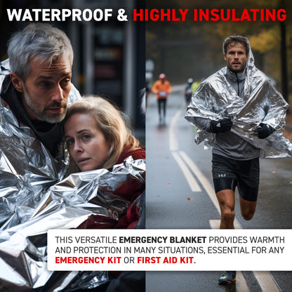 72 HRS Large Emergency Mylar Space Blankets 4-Pack, MIL-SPEC 54″ × 88″ Thermal Survival Foil – Retains 90% Body Heat, Waterproof Reflective Blanket for Camping, Hiking, Marathon, First Aid