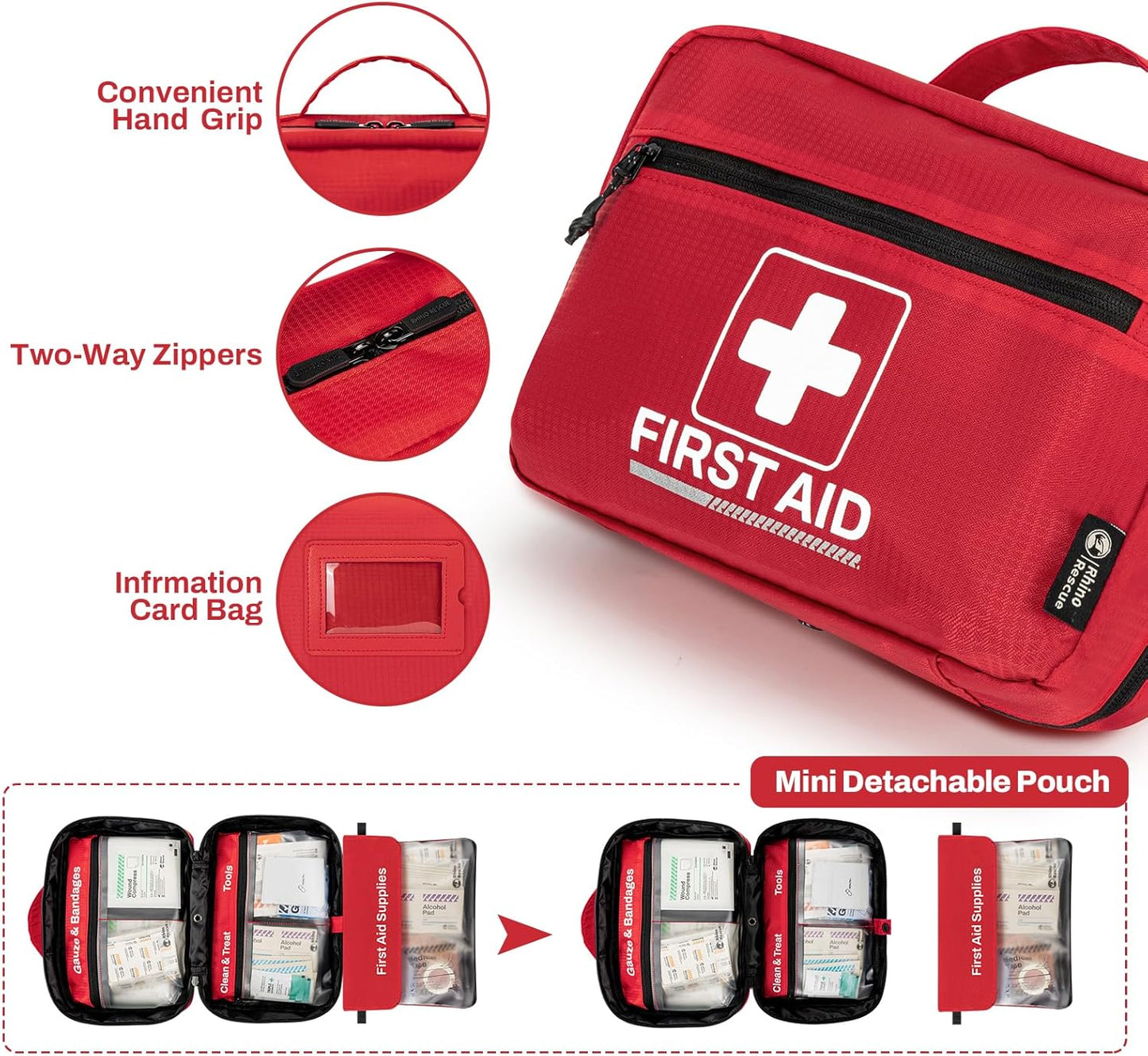 RHINO RESCUE 240 Piece All-Purpose First Aid Kit for Home+350 Pieces OSHA All-Purpose First Aid Kit