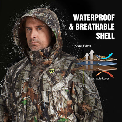 TIDEWE Men’s Heated Jacket 3-in-1 with Hood and Battery Pack, Heated Coat for Hunting, Skiing