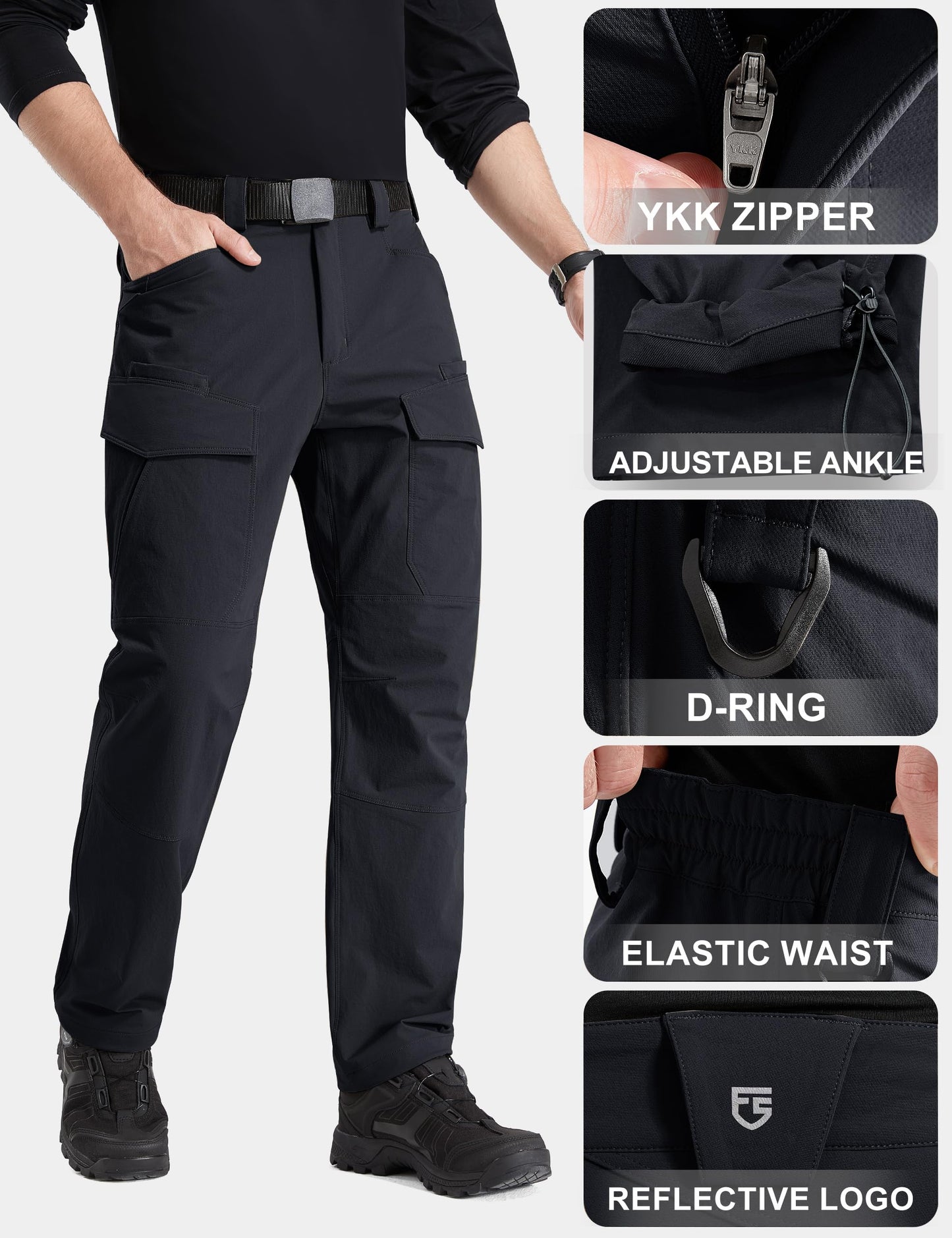 FREE SOLDIER Men's Tactical Water Repellent Ripstop Cargo Work Pants Men Hiking Nylon Spandex Trousers with 8 Pockets