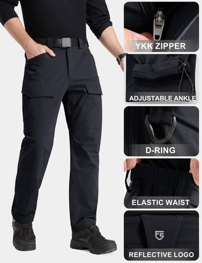 FREE SOLDIER Men's Tactical Water Repellent Ripstop Cargo Work Pants Men Hiking Nylon Spandex Trousers with 8 Pockets