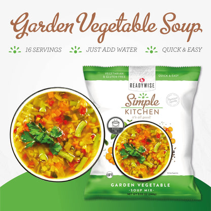 READYWISE - Simple Kitchen, Tomato Basil Soup, 17 Servings, MRE, Gluten Free, & Vegetarian, Food, Soup Mix, for Events, Hiking, Emergency Food Supply, Camping Essentials, or Daily Use, 1 Pack