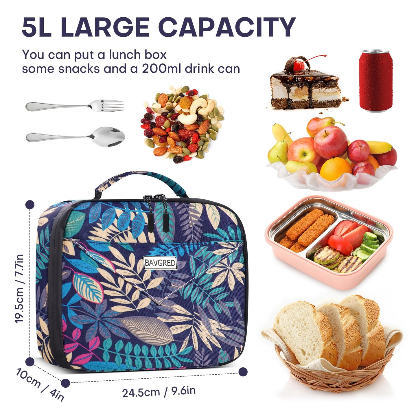 BAVGRED Lunch Box Insulated Soft Lunch Bag, Freezable and Reusable Mini Cooler, Thermal Meal Tote Containers with Exterior & Interior Pockets for Work, Outdoor Meal