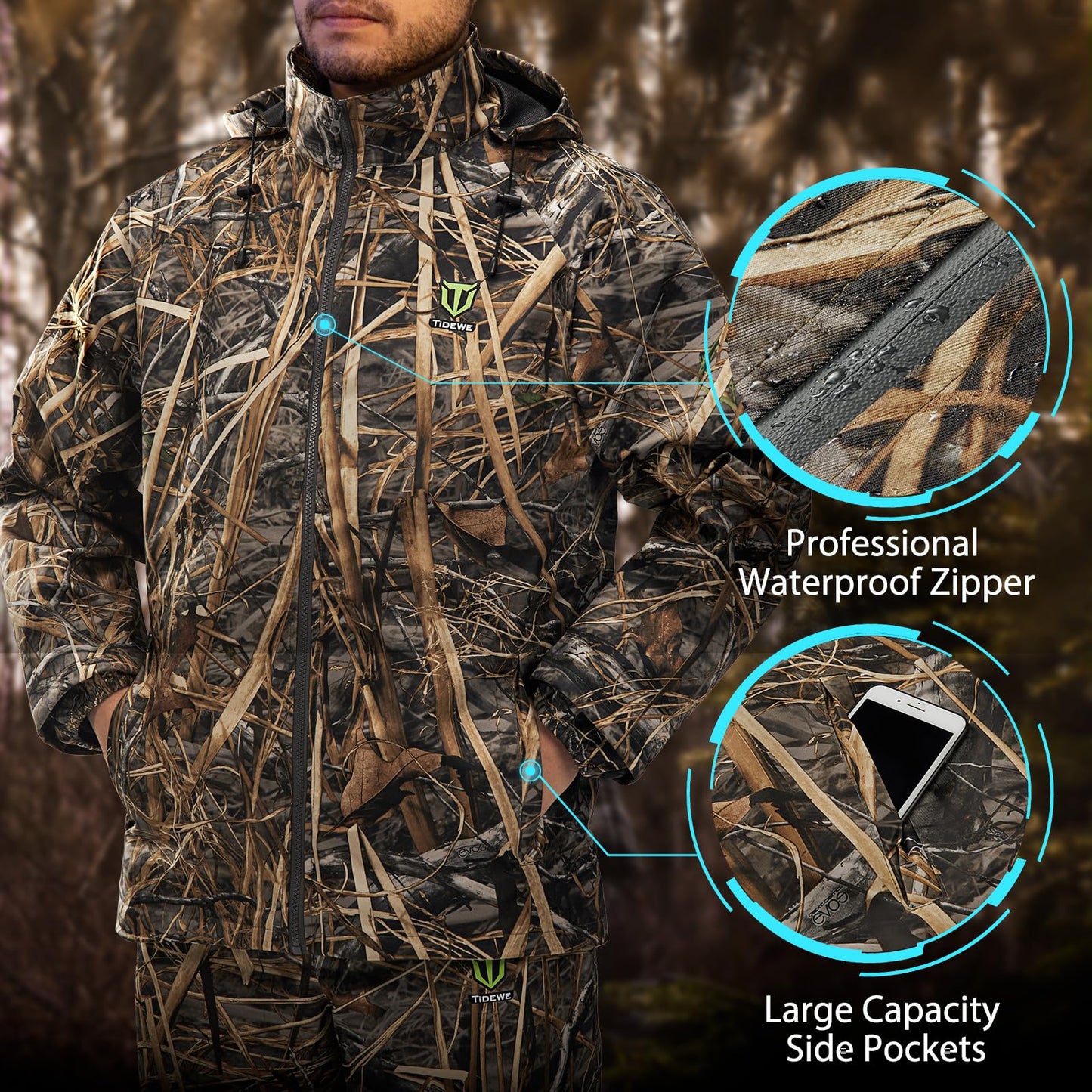 TIDEWE Rain Suit, Waterproof Breathable Lightweight 2 Pieces Rainwear