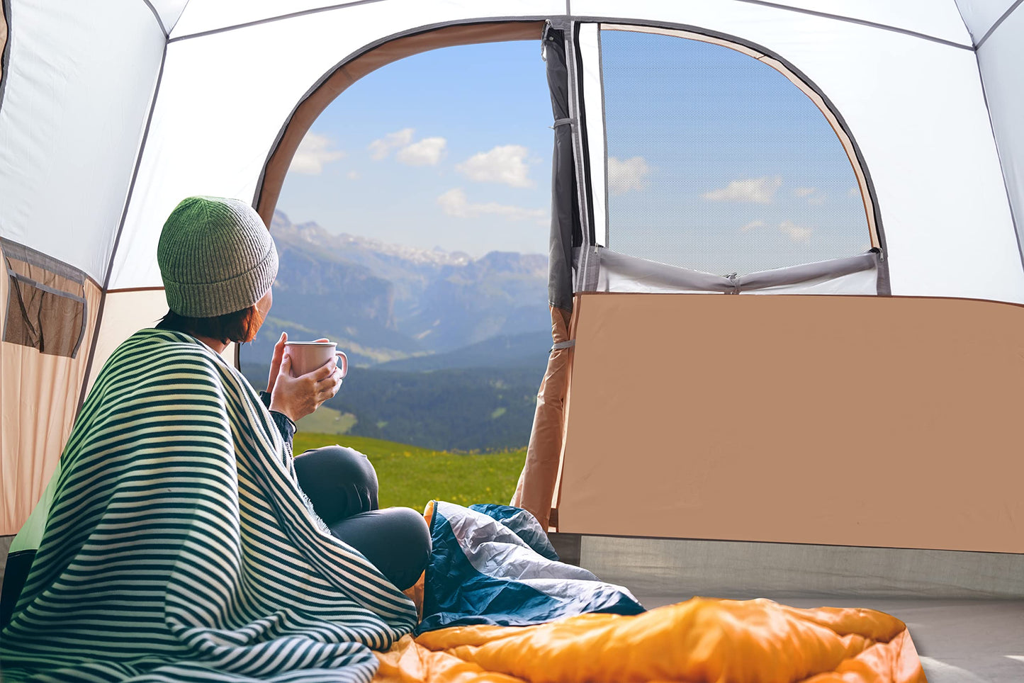 UNP Tents 6 Person Waterproof Windproof Easy Setup,Double Layer Family Camping Tent with 1 Mesh Door & 5 Large Mesh Windows -10'X9'X78in(H)