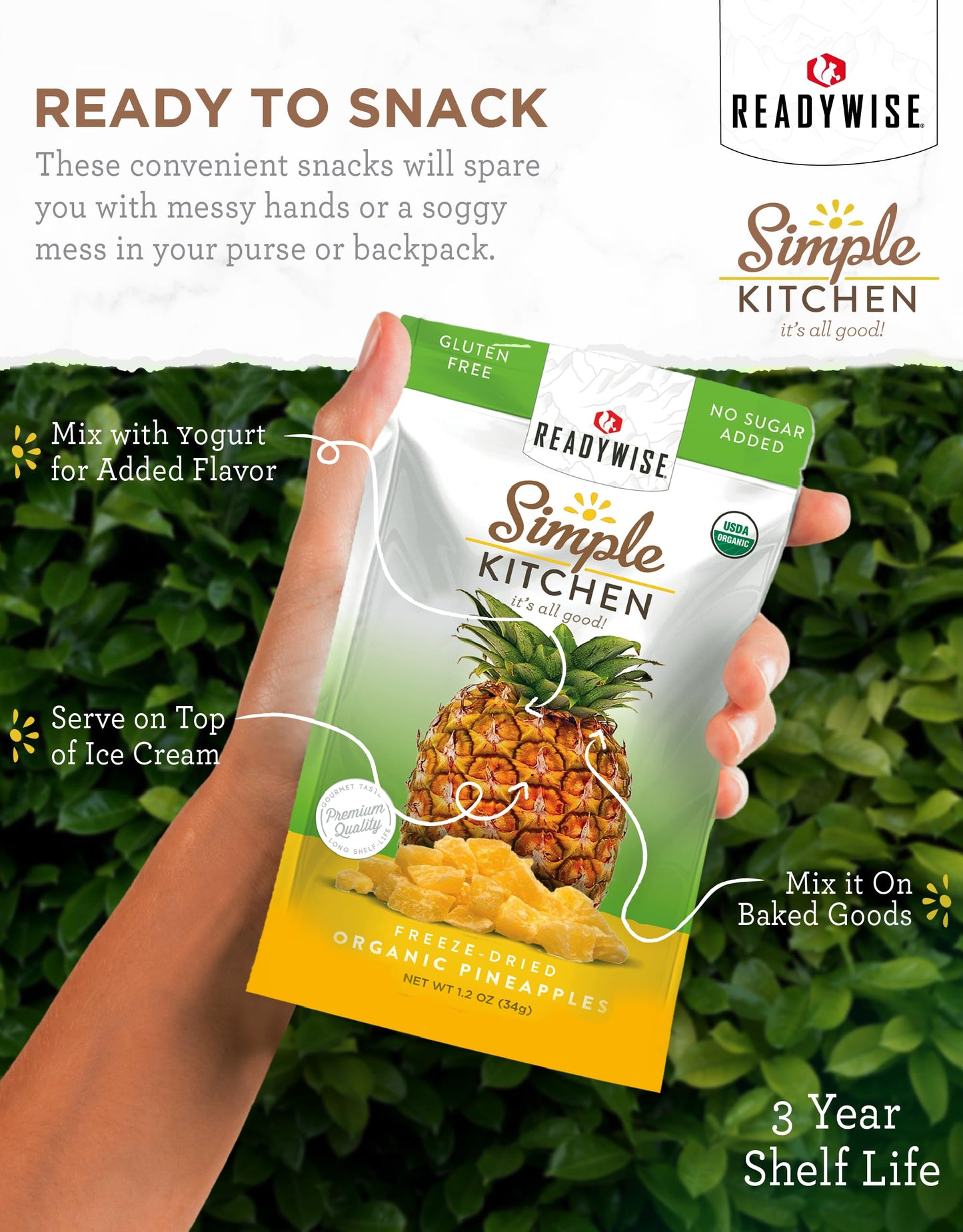 READYWISE - Simple Kitchen, Freeze-Dried Peaches, 1.16 oz, Pack of 6, Vegetarian, Gluten Free, Snacks, Peaches, Dried Fruit, Pre Workout, Healthy Snacks, Camping, Backpacking, Survival Food