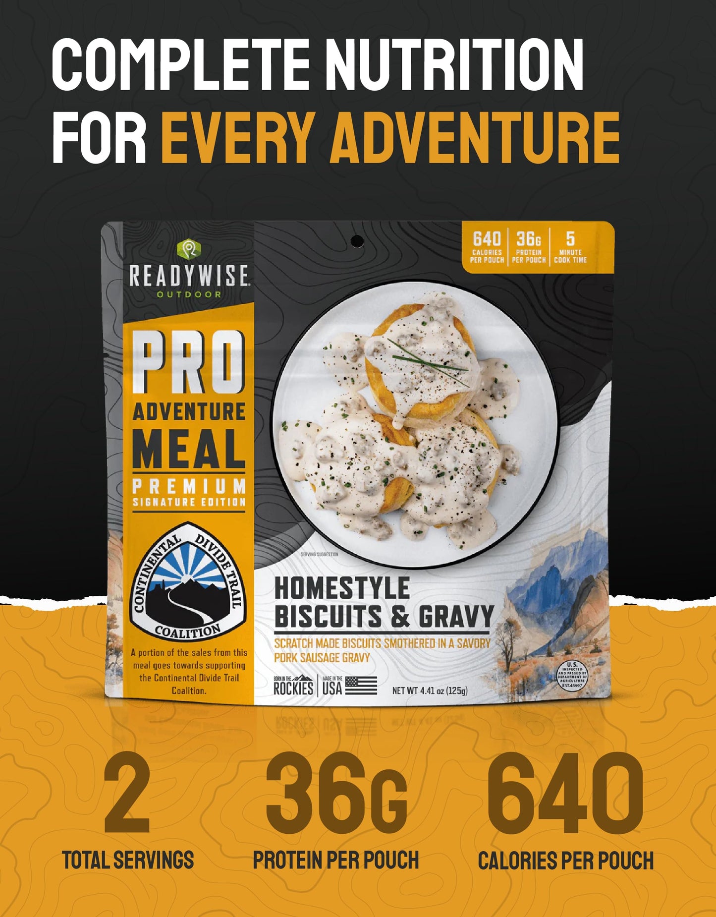 ReadyWise Outdoor Pro Adventure Meal - Breakfast Skillet, 2 Servings, 1 Pouch, Gluten Free, 700 Calories, 36g Protein, Freeze Dried Food & Dehydrated Backpacking Camping Meals, up to 5 Year Shelf Life