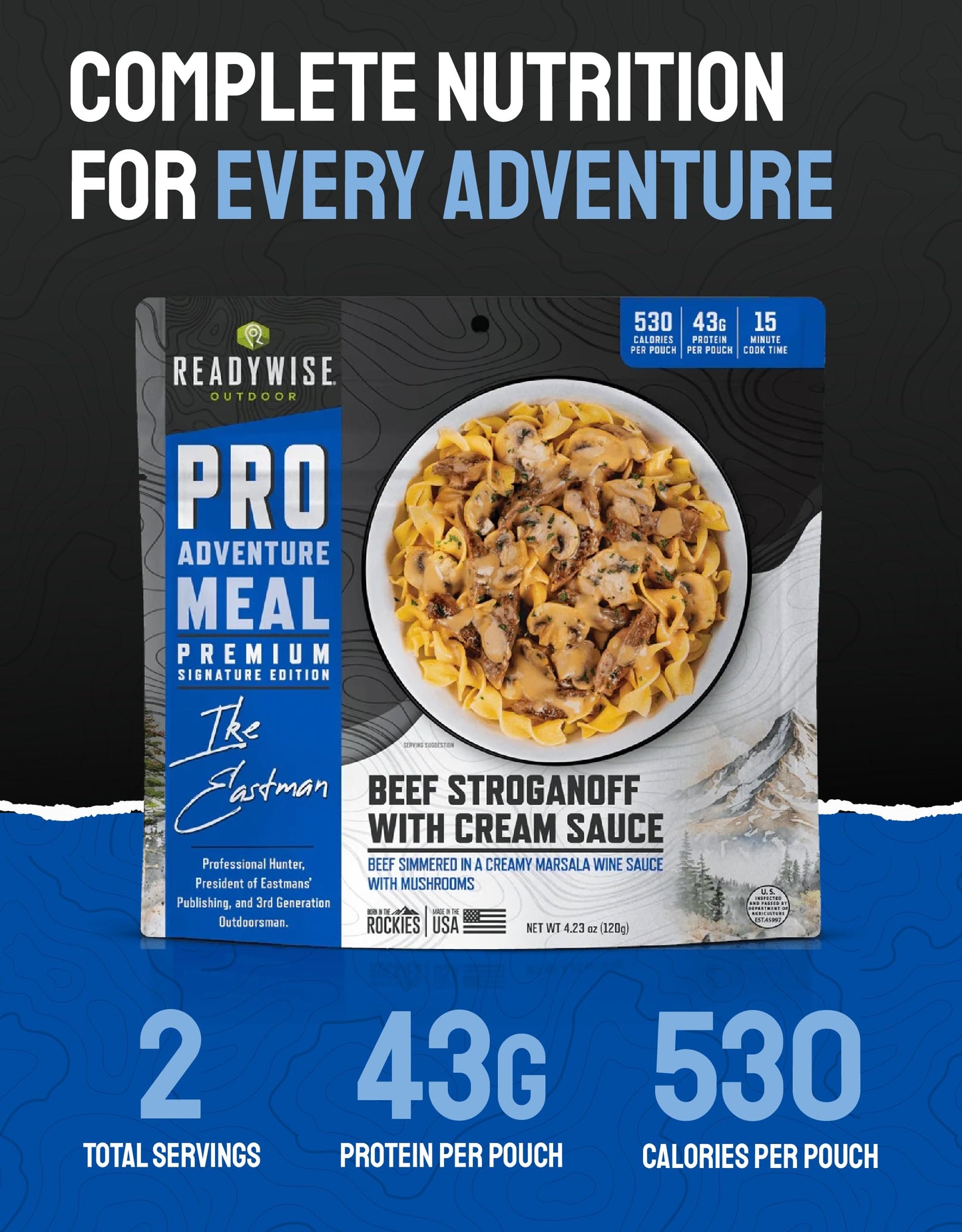 ReadyWise Outdoor Pro Adventure Meal - Breakfast Skillet, 2 Servings, 1 Pouch, Gluten Free, 700 Calories, 36g Protein, Freeze Dried Food & Dehydrated Backpacking Camping Meals, up to 5 Year Shelf Life