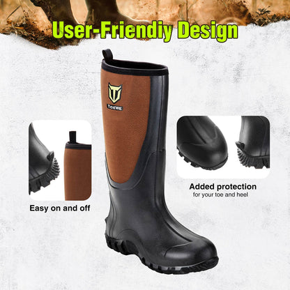 TIDEWE Rubber Boots for Men Multi-Season, Waterproof Rain Boots with Steel Shank, 6mm Neoprene Sturdy Rubber Outdoor Hunting Boots (Black, Brown, Next Camo G2)