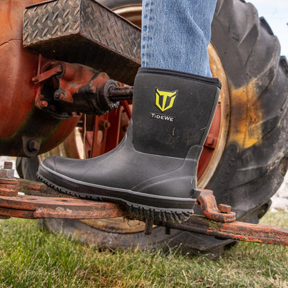 TIDEWE Rubber Boots for Men, 5.5mm Neoprene Insulated Rain Boots with Steel Shank, Waterproof Mid Calf Hunting Boots, Sturdy Rubber Work Boots for Farming Gardening Fishing