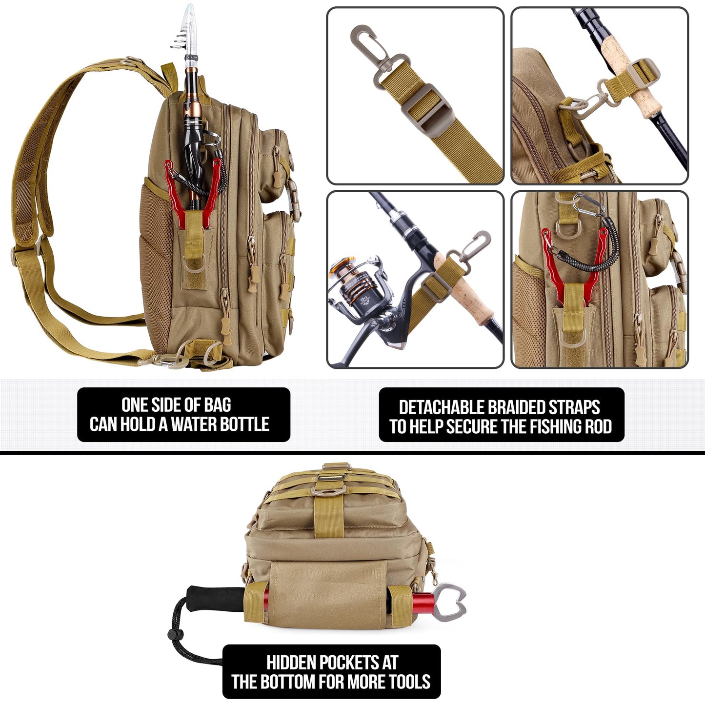 PLUSINNO Fishing Backpack with Fishing Rod and Reel Combos Tackle Boxes, Waterproof Tackle Backpack for Fishing Gear with Rod Holder, Fishing Gifts for Men with Fishing Tool Kit...