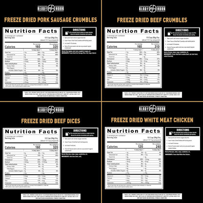 Ready Hour Freeze-Dried Meat Kit (20 Servings), Emergency Supply, Prepper Supply, Protein Source, Emergency Food, Prepper Survival Kit, Bulk Meat, Shelf-Stable, Long-Term Storage