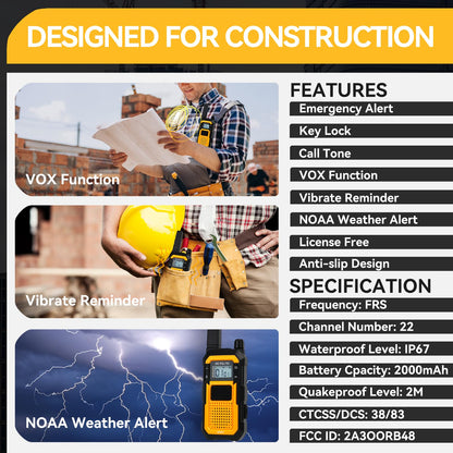 Retevis RB48 Heavy Duty Waterproof Walkie Talkies, Long Range Rechargeable Two Way Radios, Advanced Triple Proof, Vibration Reminder, for Warehousing Construction Contractor(10 Pack)