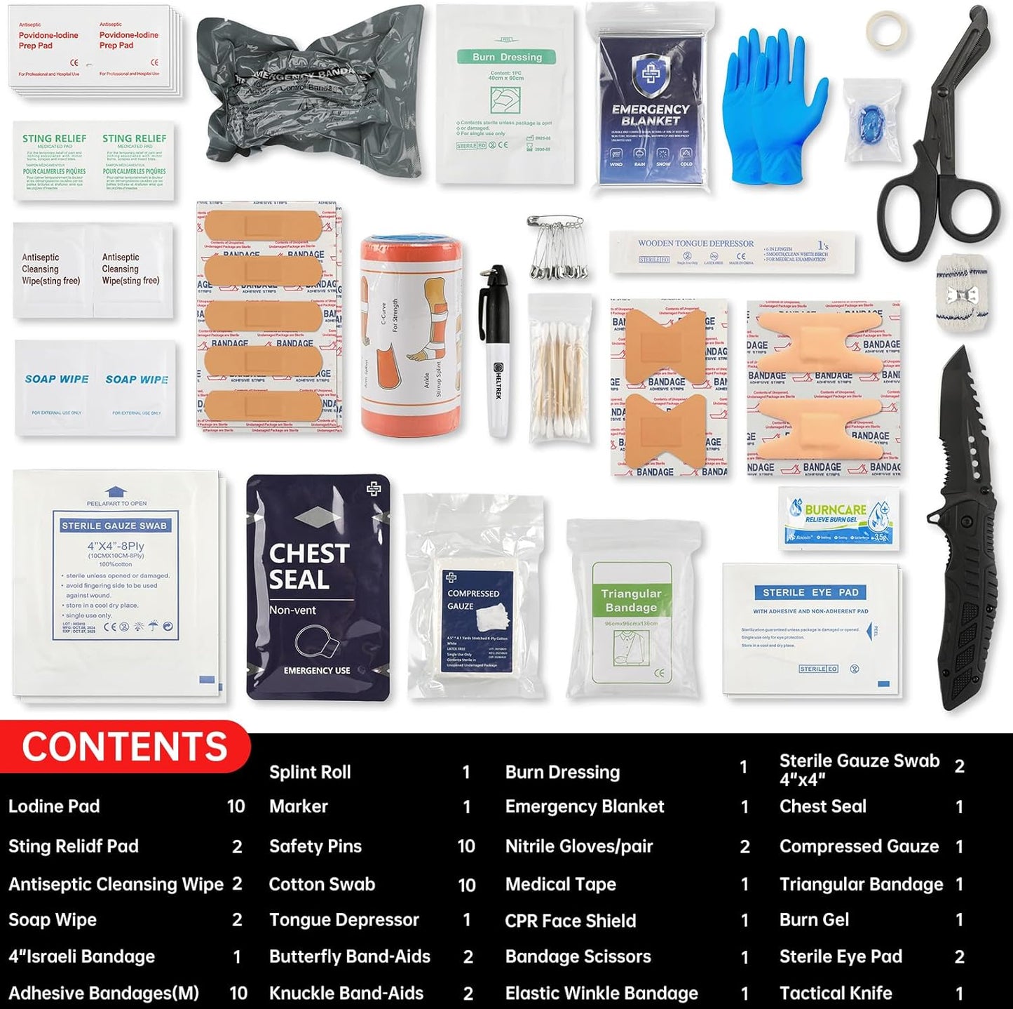 Trauma Kit, Compact Tactical IFAK Emergency Survival First Aid Kits Hemostatic Combat Wound Care Molle Pouch with Israeli Bandage, Chest Seal, Splint for Military, Black