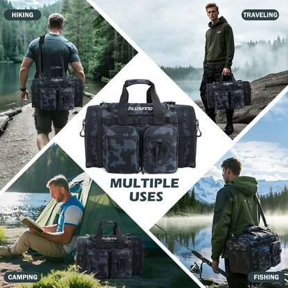 PLUSINNO Tackle Bag - Expandable Fishing Bag for Saltwater & Freshwater - Water Resistant Fishing Gear Shoulder Bag For Men, All-purpose Carrying Bags for Outdoors