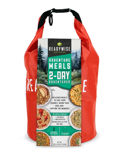ReadyWise 2 Day Outdoor Camping Meal - 12 Servings Dry Bag, Backpacking & Camping Essentials, Dehydrated & Freeze Dried Survival Food Kit, Hurricane Supplies Bug Out Bag, Up to 15 Year Shelf Life