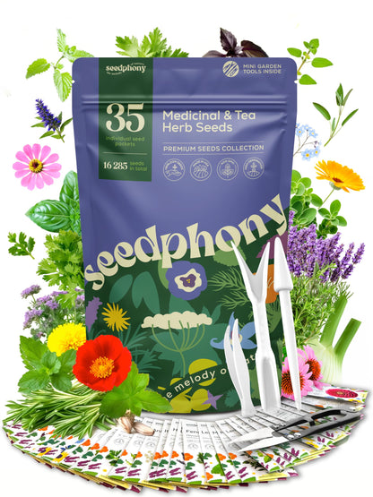 35 Medicinal & Tea Herb Seeds Variety Pack - 16,285+ Non-GMO Heirloom Herbs Seeds for Planting Indoor & Outdoor: Lavender, Rosemary, Echinacea, Mint, Catnip, Basil - Gardening Seed Packets