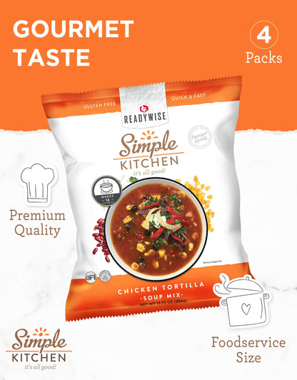 Simple Kitchen Garden Vegetable Soup Mix - 17 Servings for Meal Prep, Gluten Free, Vegetarian, Dehydrated & Freeze Dried Survival Food for Camping Meals, Backpacking & Hiking, Survival Kit, Pack of 4