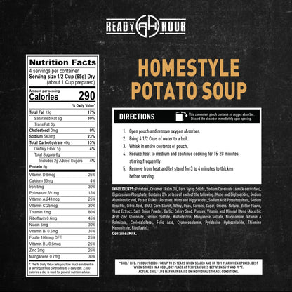 Ready Hour Homestyle Potato Soup Case Pack – 24 Servings (6 Pouches) – Freeze-Dried Soup, Emergency Survival Food, Long-Term Storage, Dehydrated Bulk Meal, Prepper Pantry Essential