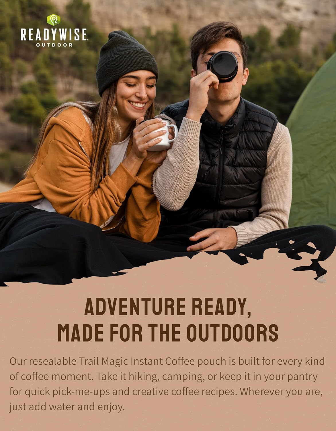 ReadyWise Adventure Line - Trail Magic Instant Coffee Packets, Freeze Dried Coffee, Survival Food for Backpacking Meals, Camping Essentials & Prepping Supplies, up to 15 Year Shelf Life, 6 Pouches