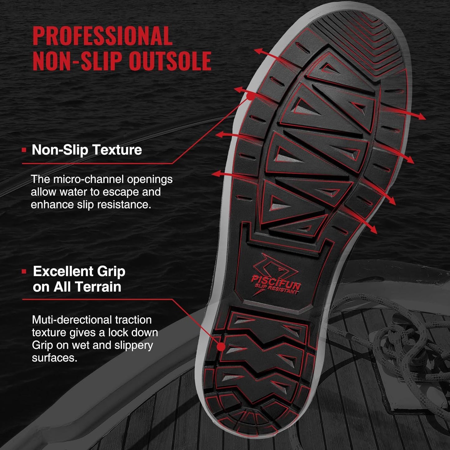 Piscifun Men’ s Deck Boots, Waterproof Fishing Rain Boots, Anti-Slip Rubber Boots with Breathable Neoprene Lining