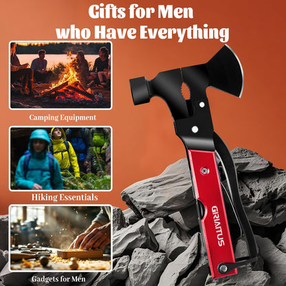 Camping Multitool Accessories Stocking Stuffers for Men 16 in 1 Multi Tool Survival Gear with Axe Hammer Pliers Saw Screwdrivers Bottle Opener Whistle with Sheath for Hiking, Gifts for Men Dad Him