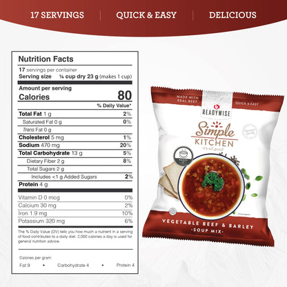 READYWISE - Simple Kitchen, Tomato Basil Soup, 17 Servings, MRE, Gluten Free, & Vegetarian, Food, Soup Mix, for Events, Hiking, Emergency Food Supply, Camping Essentials, or Daily Use, 1 Pack