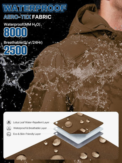 FREE SOLDIER Men's Lightweight Softshell Jacket Winter Fleece Lined Hooded Rain Waterproof Hiking Outdoor Jackets (Brown,L)