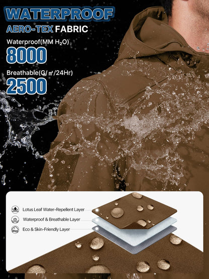 FREE SOLDIER Men's Lightweight Softshell Jacket Winter Fleece Lined Hooded Rain Waterproof Hiking Outdoor Jackets