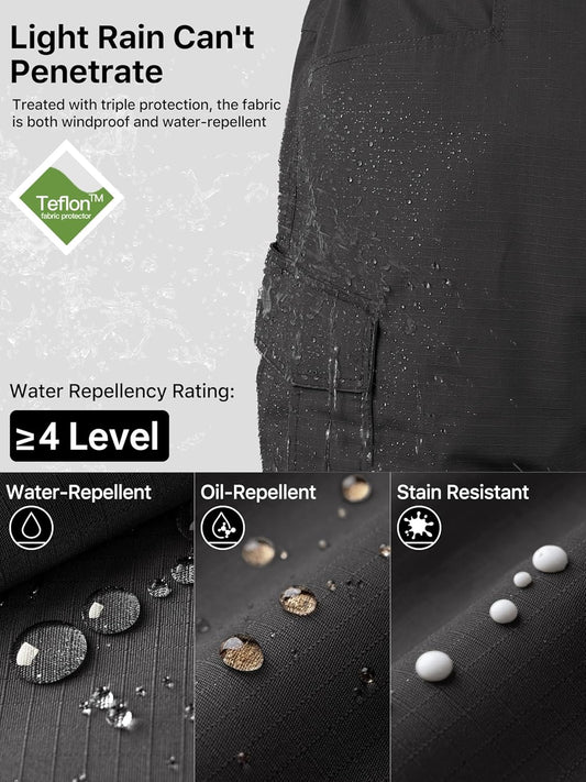 FREE SOLDIER Men's Water Resistant Pants Relaxed Fit Tactical Cargo Work Pants with Multi Pocket (Black 34W/34L)