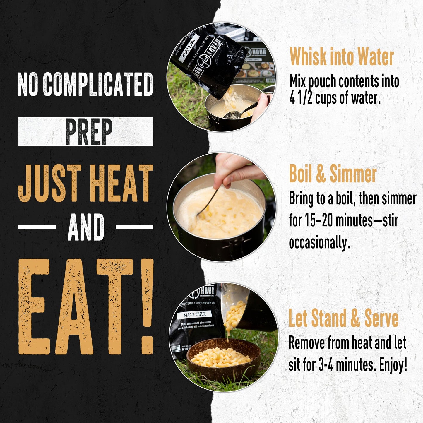 Ready Hour Mac and Cheese Case Pack (24 Servings), Freeze-Dried, Mac and Cheese Bulk, Survival Emergency and Real Non-Perishable Food, Long-Term Storage Food, 25-Year Shelf Life