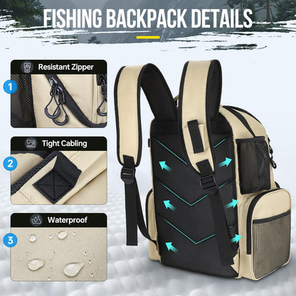 PLUSINNO Cooler Fishing Backpack with Rod Holders 45L Large Water-resistant Fishing Tackle bag Store Fishing Gear Fishing Gifts for Men Father, Sport Bags