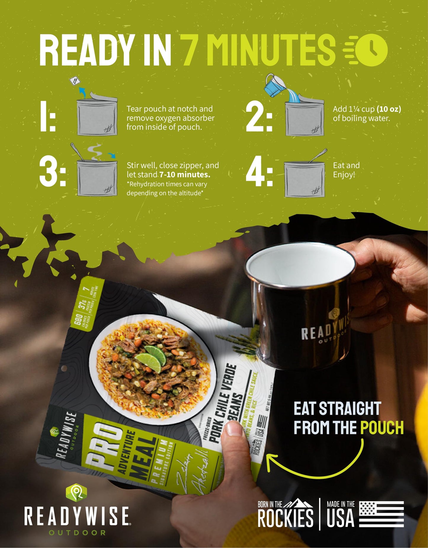 ReadyWise Outdoor Pro Adventure Meal - Country-Style Chicken Pot Pie, 2 Servings, 1 Pouch, 900 Calories, 30g Protein, Freeze Dried Food & Dehydrated Backpacking Camping Meals, up to 5 Year Shelf Life