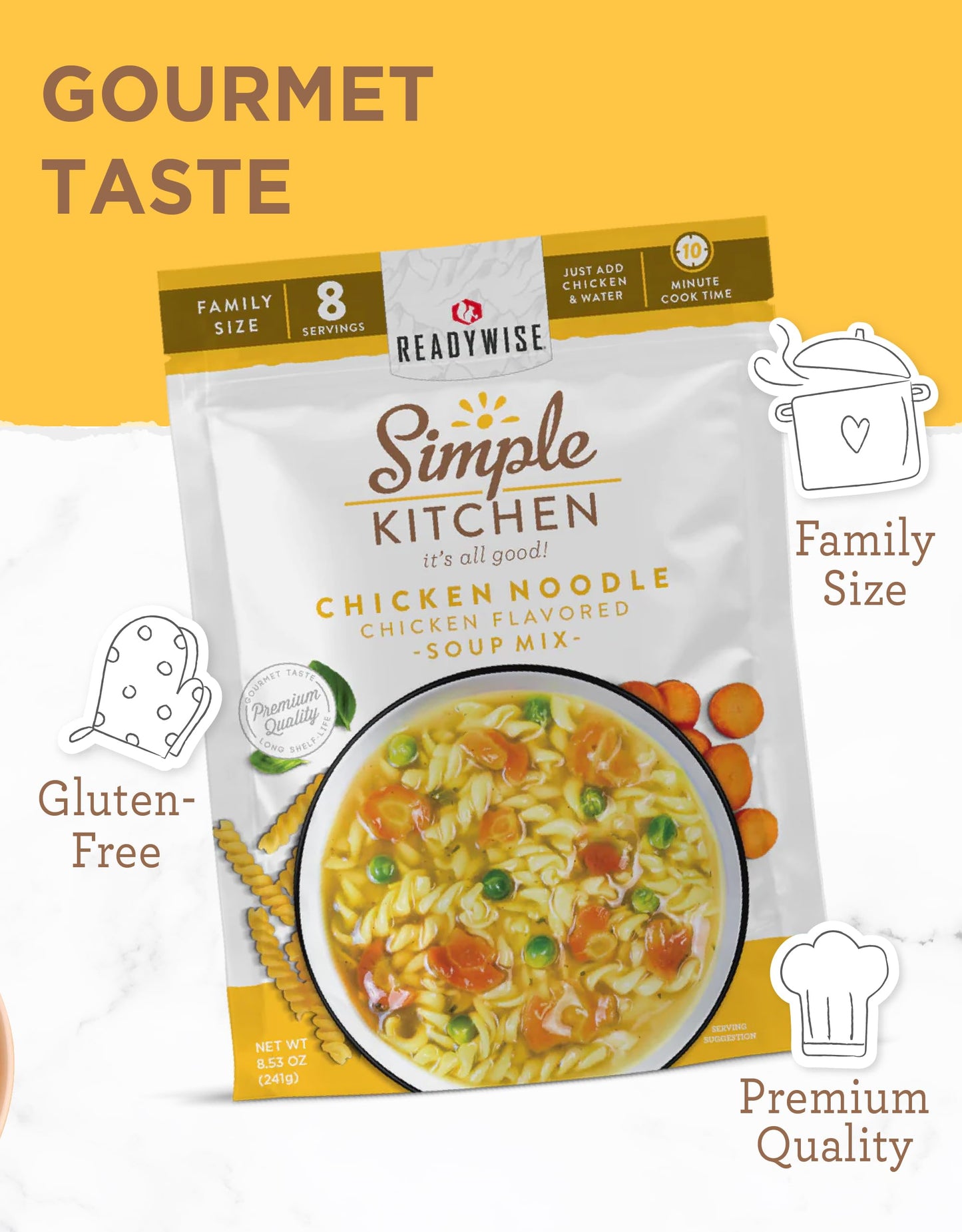 READYWISE - Simple Kitchen, Soup Sampler, Variety Pack, 8 Servings Per Pouch, Soup Mix, Family Size, Gluten Free Options, Freeze Dried Food, Soup for Family, Pack of 8