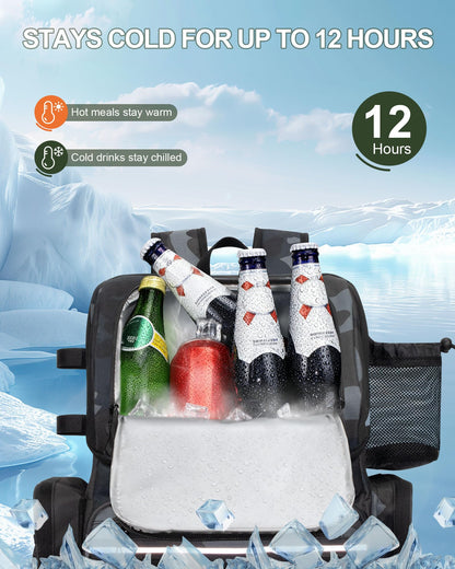 BAVGRED Fishing Backpack, Large Water Resistant Tackle Bag Storage Fishing Gear and Equipment, Built-in Cooler Compartment Grey