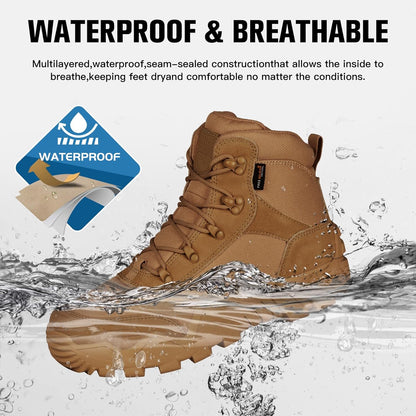 FREE SOLDIER Men's Waterproof Hiking Boots Tactical Work Boots Outdoor Lightweight Military Boots(Brown, US 11.5W)