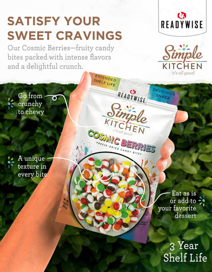 READYWISE - Freeze Dried, Cosmic Berries, Perfect On-the-Go, Candy Bites for Adults & Kids, Crunchy Fruity, Treats, Extended Shelf life Crunchy Fruit Candies, for Hiking, Camping & Travel (6 Pack)