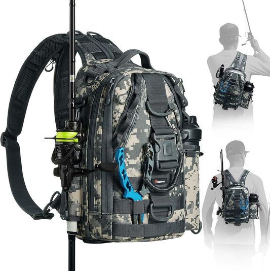 Piscifun Fishing Backpack with Rod Holder, Lightweight Sling Bag Storge Gear and Equipment