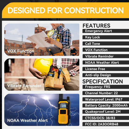 Retevis RB48 Heavy Duty Waterproof Walkie Talkies, Long Range Rechargeable Two Way Radios, Advanced Triple Proof, Vibration Reminder, for Warehousing Construction Contractor(10 Pack)