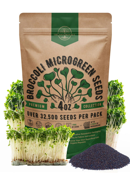 Organo Republic Broccoli Sprouting & Microgreens Seeds - Non-GMO, Heirloom Sprout Seeds Kit, 1lb Resealable Bag for & Growing Microgreens in Soil, Coconut Coir, Aerogarden & Hydroponic