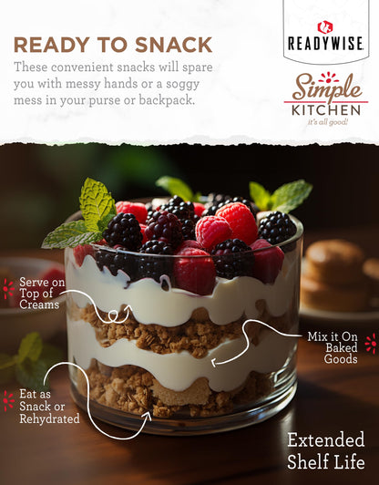 READYWISE - Simple Kitchen Freeze Dried Whole Blueberries, 28 Servings, Vegan, Gluten Free, Fruit Snacks, Emergency Supplies, Dehydrated Fruit, Blueberries