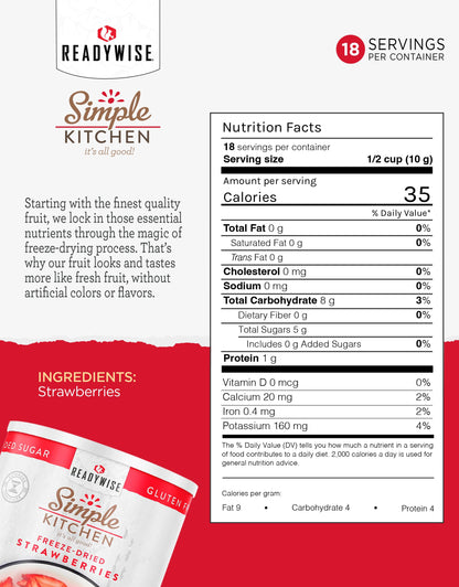 READYWISE - Simple Kitchen Freeze Dried Whole Blueberries, 28 Servings, Vegan, Gluten Free, Fruit Snacks, Emergency Supplies, Dehydrated Fruit, Blueberries