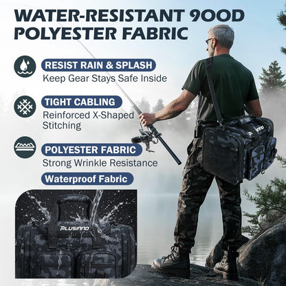 PLUSINNO Tackle Bag - Expandable Fishing Bag for Saltwater & Freshwater - Water Resistant Fishing Gear Shoulder Bag For Men, All-purpose Carrying Bags for Outdoors