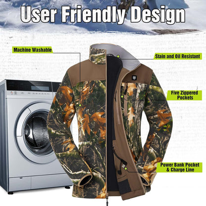 TIDEWE Women’s Heated Jacket Fleece with Battery Pack, Rechargeable Coat for Hunting (Black, Camo, Size S-XXL)