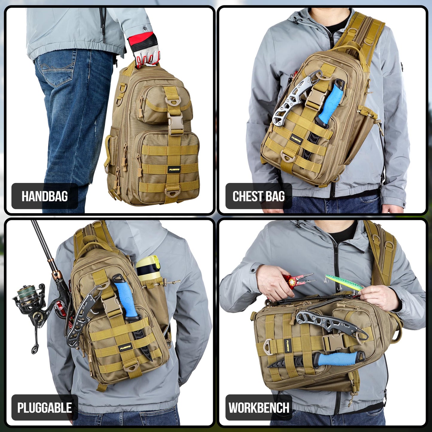 PLUSINNO Fishing Backpack with Fishing Rod and Reel Combos Tackle Boxes, Waterproof Tackle Backpack for Fishing Gear with Rod Holder, Fishing Gifts for Men with Fishing Tool Kit...